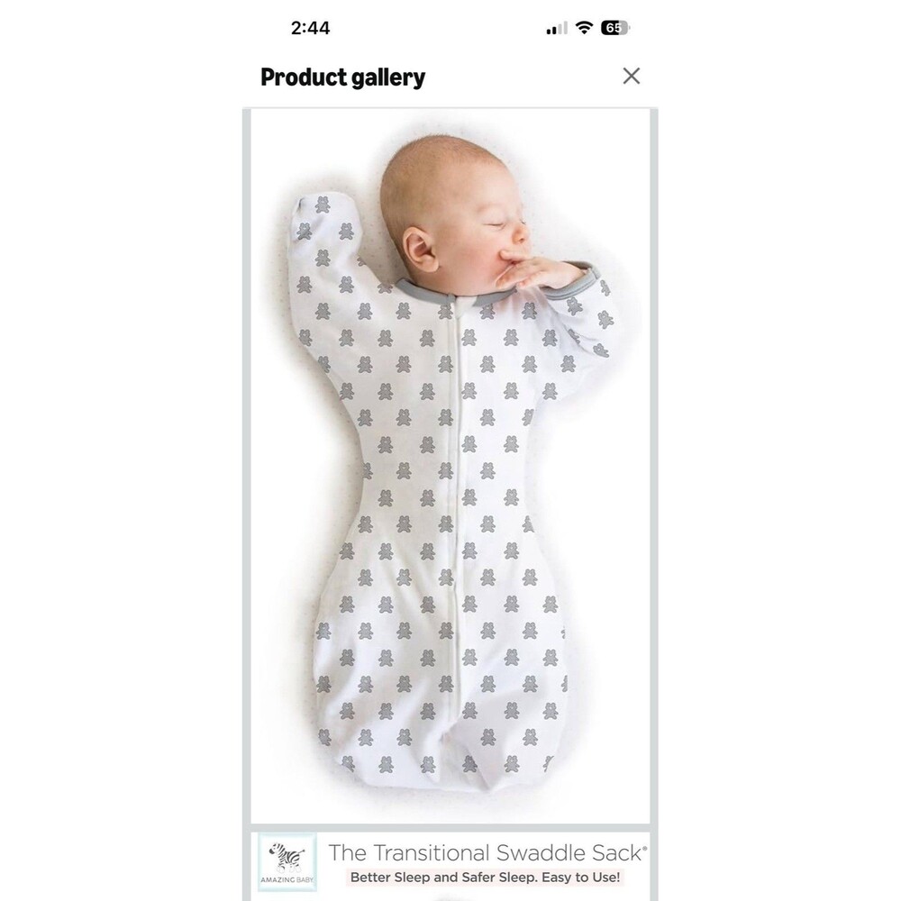 Amazing Baby Transitional Swaddle Sack, Arms Up Half-Length Sleeves Tiny Bear Sm